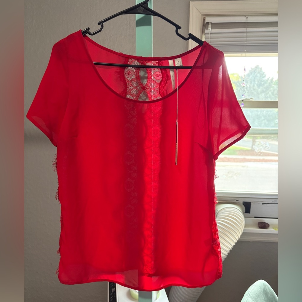 Lauren Conrad Vibrant Red Lace Top